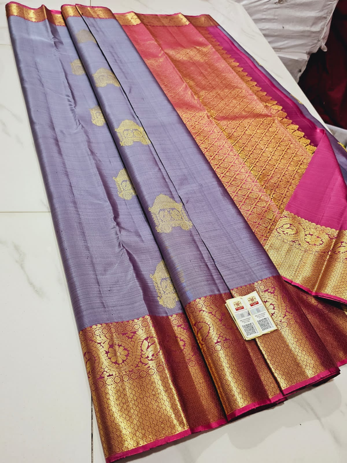 Kanchipuram Pure Handloom Silk Saree In Lavender