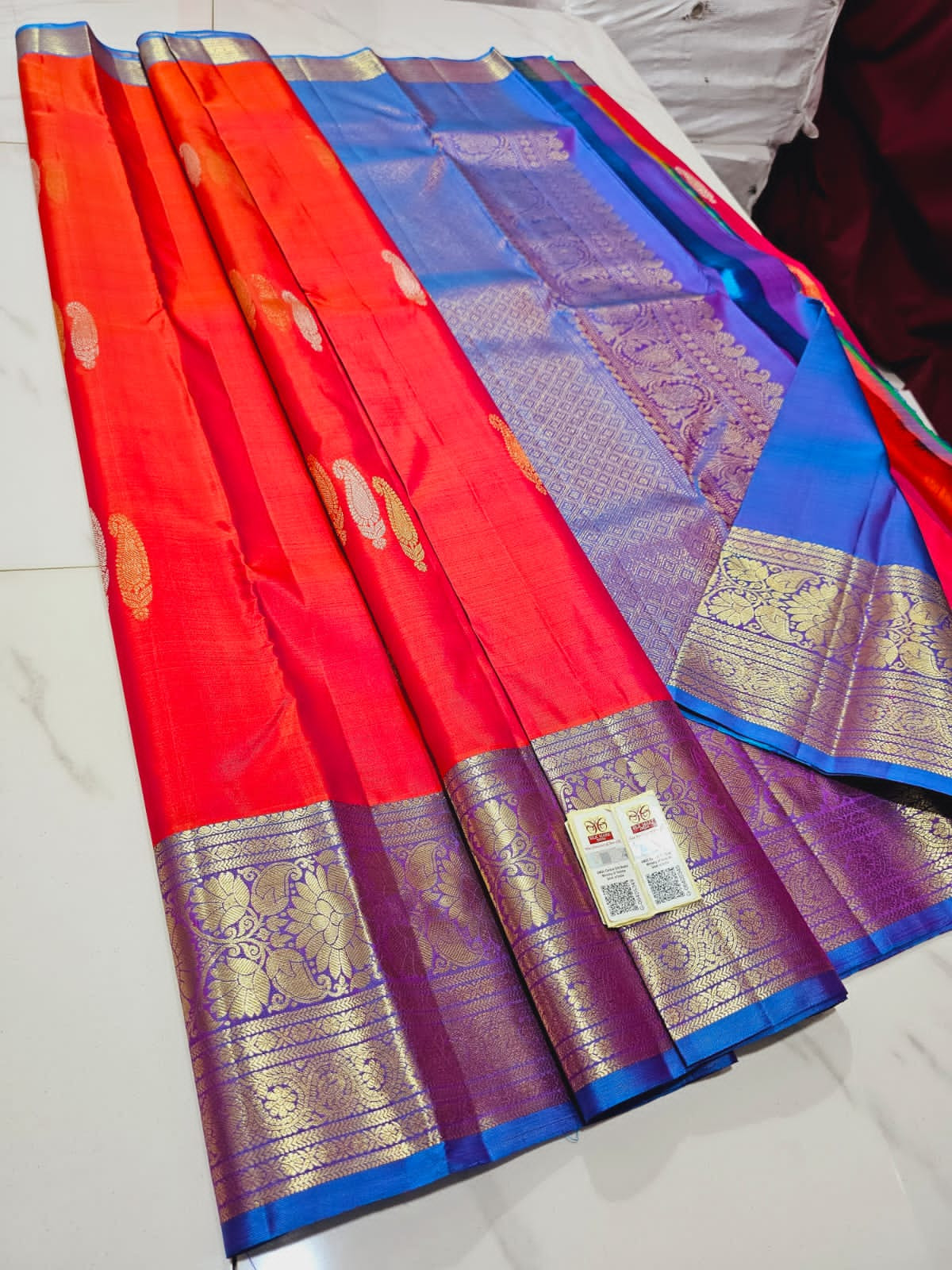 Kanchipuram Pure Handloom Silk Saree In Orange