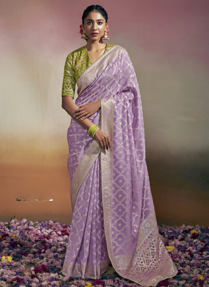 Designer Woven Silk Saree In Lavender
