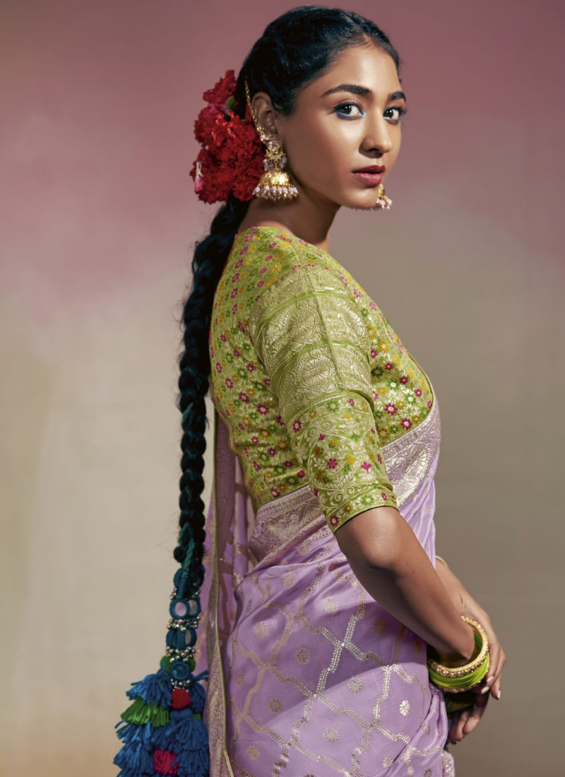 Designer Woven Silk Saree In Lavender