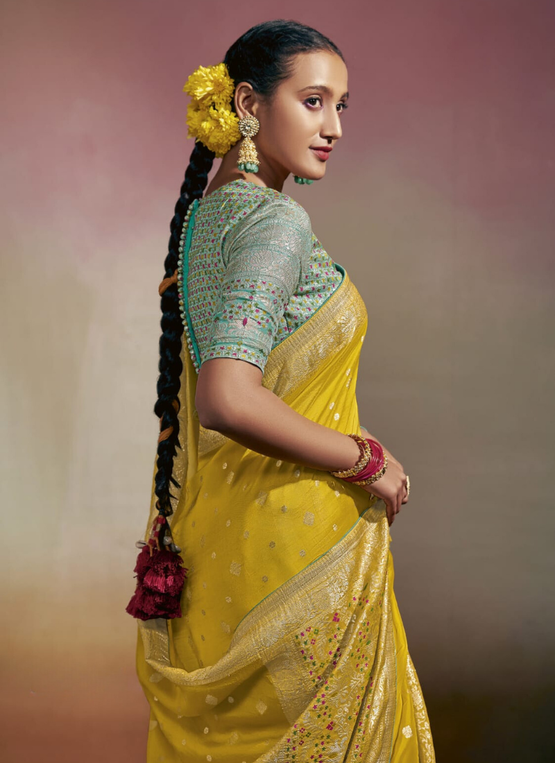 Designer Woven Silk Saree In Yellow
