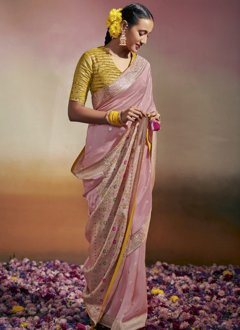 Designer  Woven Silk Saree In Pink