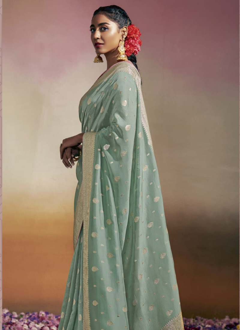 Designer Woven Silk Saree In Patel Green