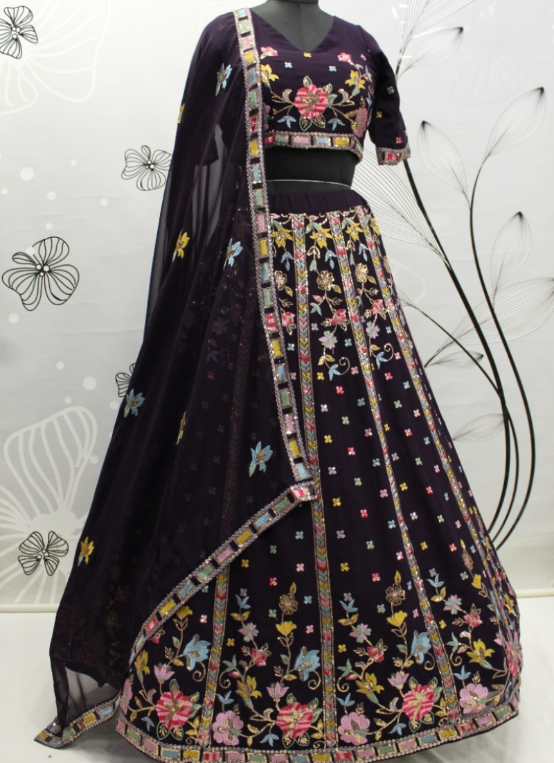 Embroidered Pure Viscose Dola Silk Bridal Lehenga In Black