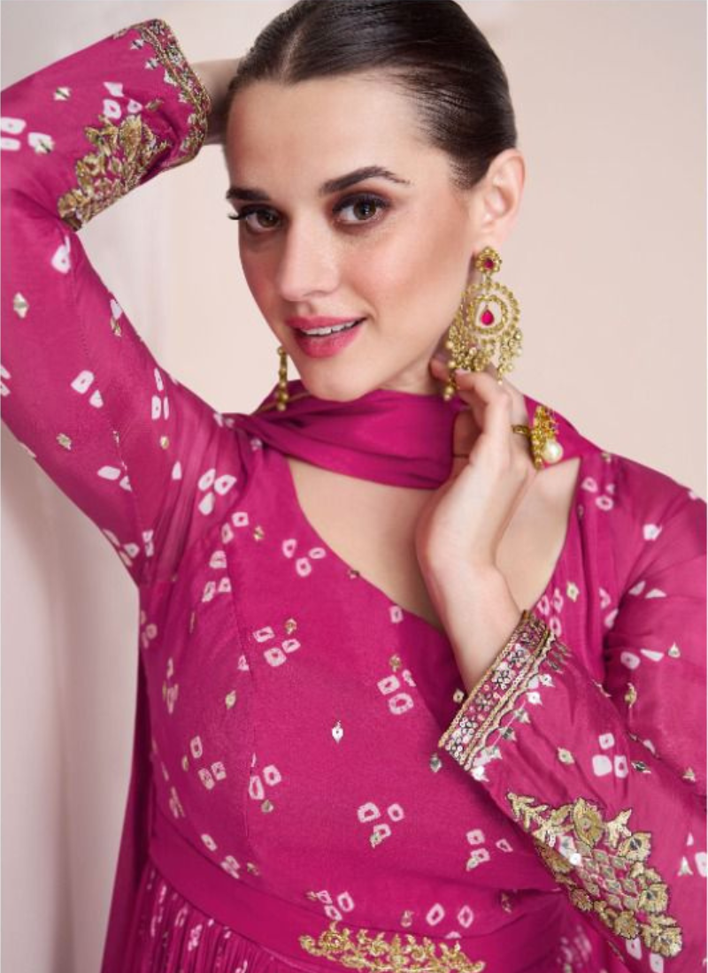 Embroidered Real Georgette Abaya Style Suit In Pink