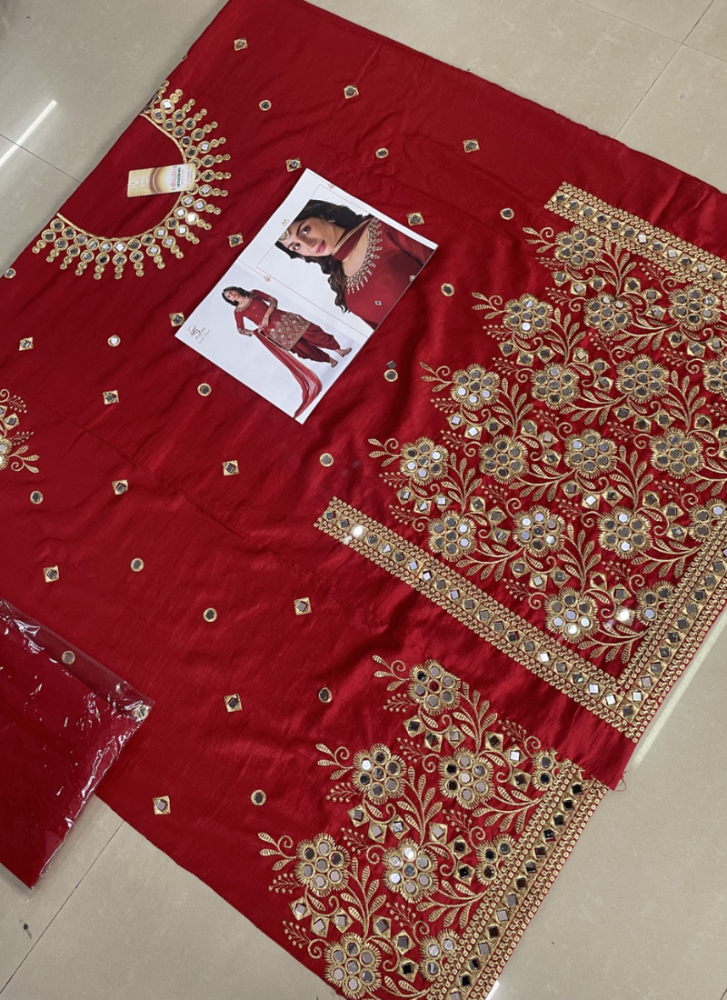Embroidered Bitalian Soft Silk Patiala Salwar Kameez In Red