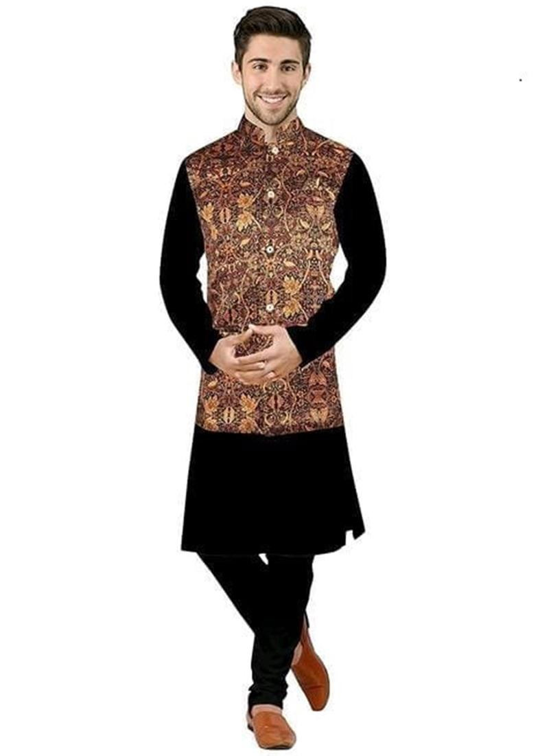 Satin Silk Party Wear Digital Printed Modi Jacket In Brown