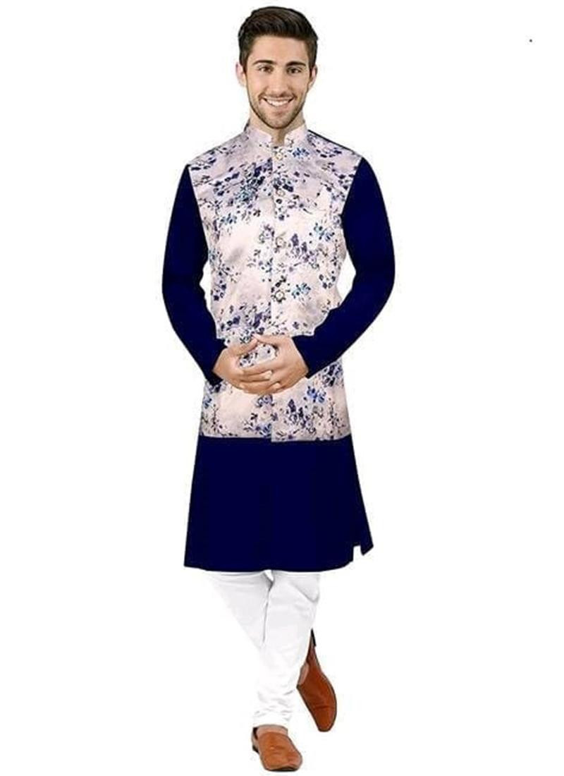 Satin Silk Party Wear Digital Printed Modi Jacket In White