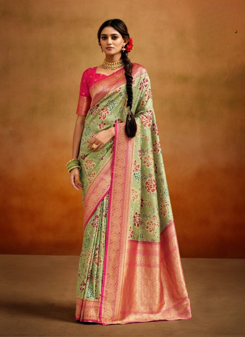 Banarasi Silk Handloom Saree in Pista