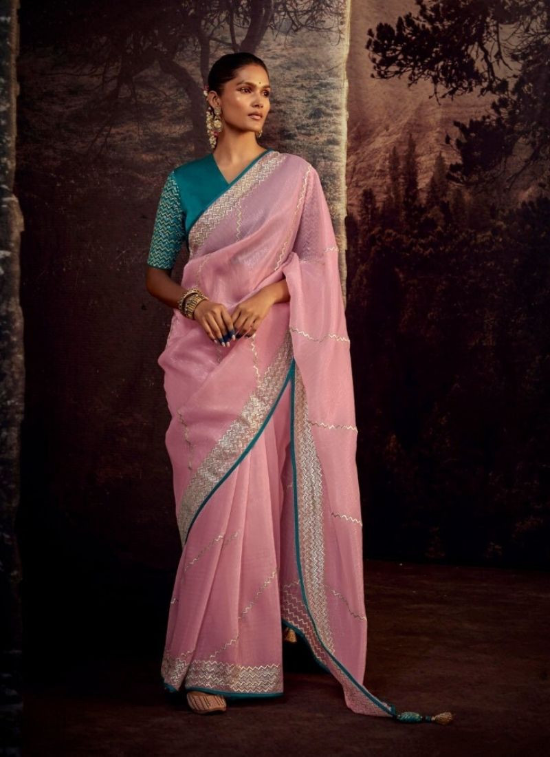 Embroidered Patry Wear Saree in Pink