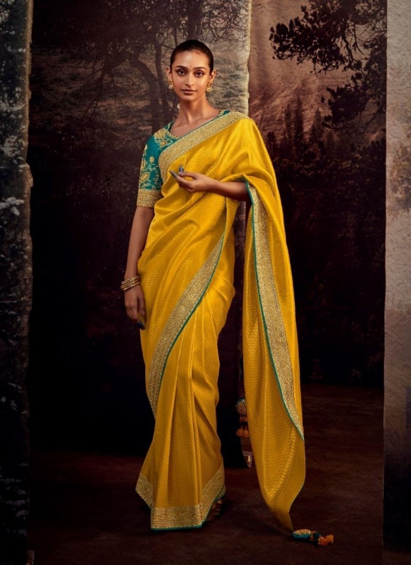 Embroidered Patry Wear Saree in Yellow