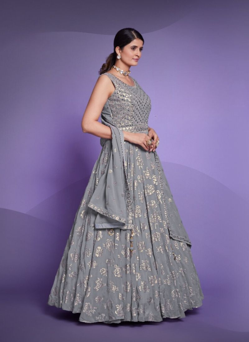 Sequins Georgette Gown in Grey