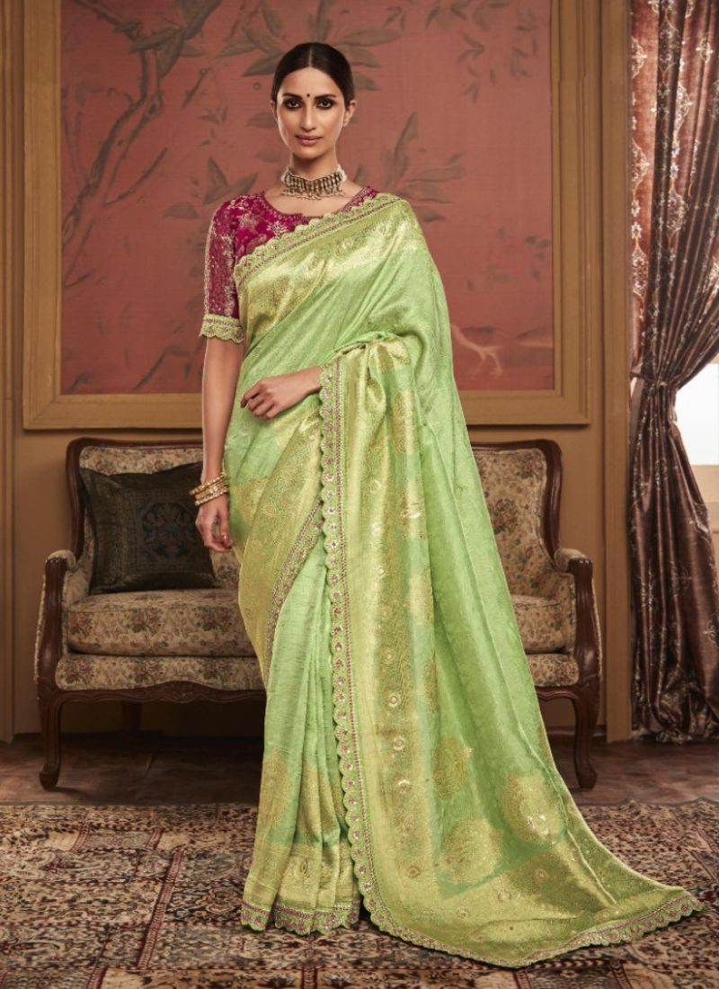 Soft Pure Dola Silk Saree in Green