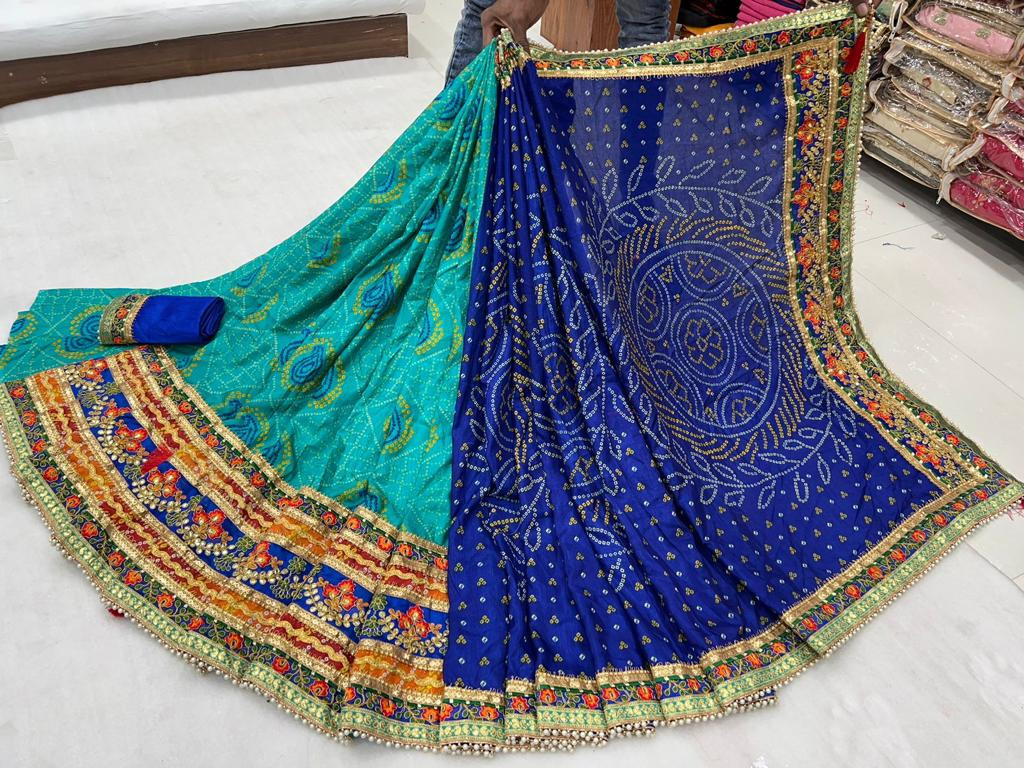 Dola Silk Bandhej Print Saree in Sky Blue