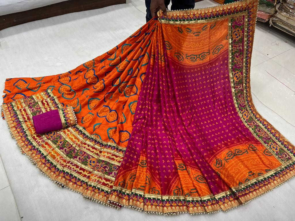 Dola Silk Bandhej Print Saree in Orange