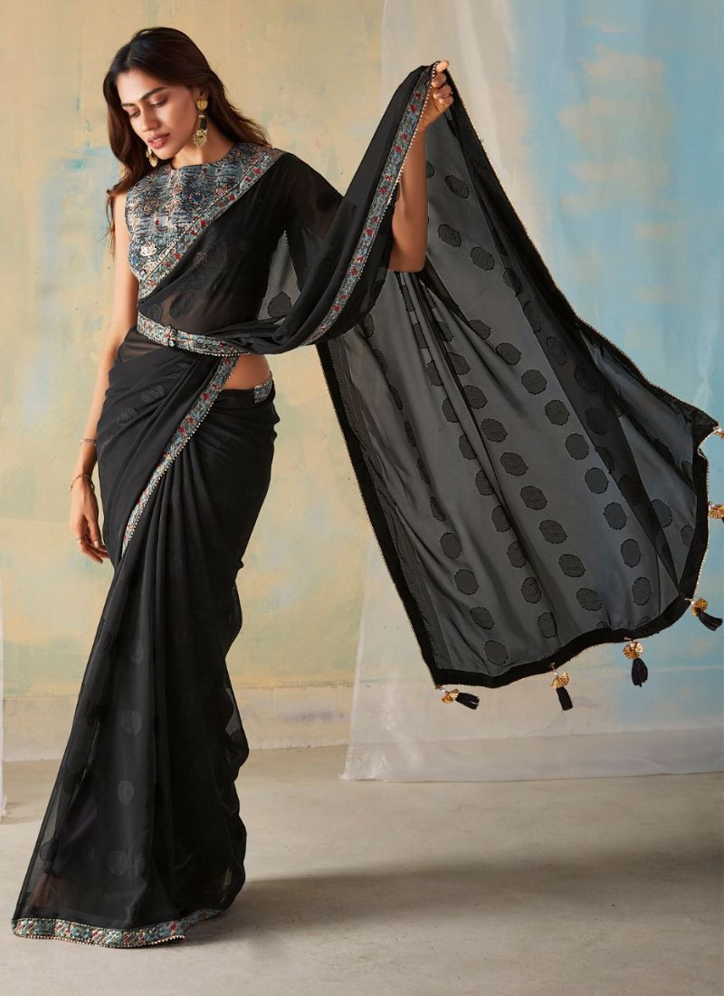 Georgette Printed Saree in Black