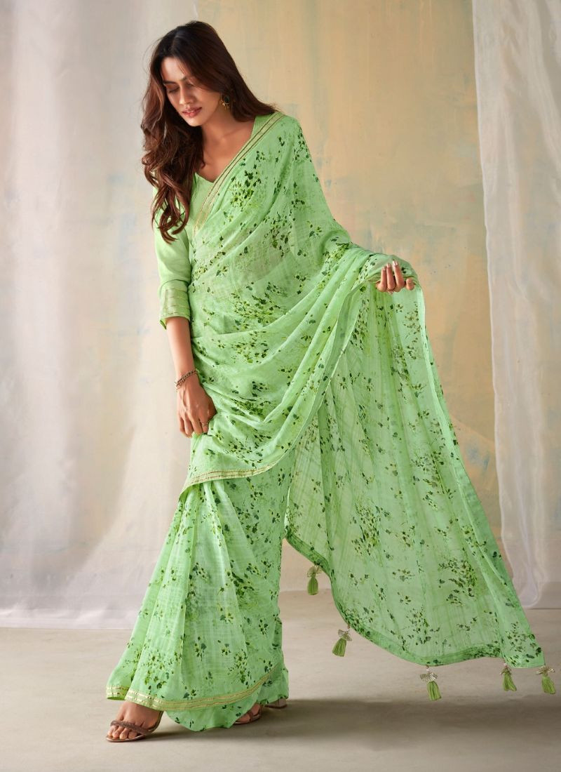 Georgette Printed Saree in Light Green