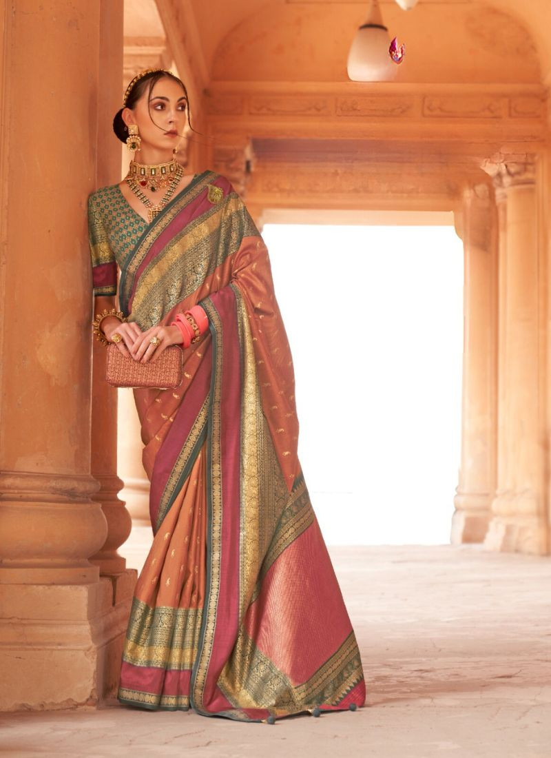 V.B Silk Saree with Gold Finish in Brown