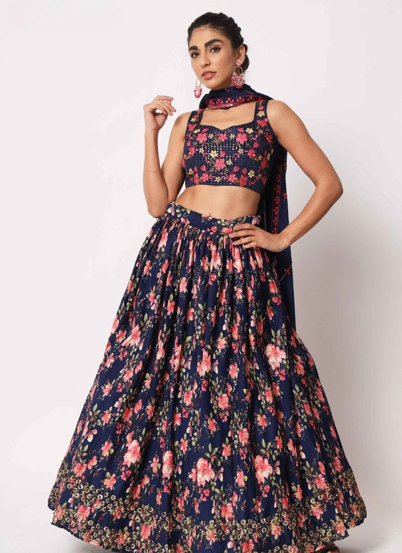 Sequin Embroidery Work Lehenga in Blue