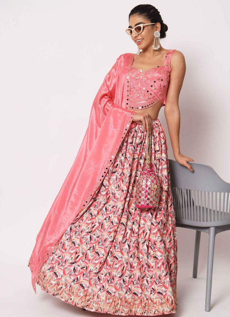 Sequin Embroidery Work Lehenga in Pink