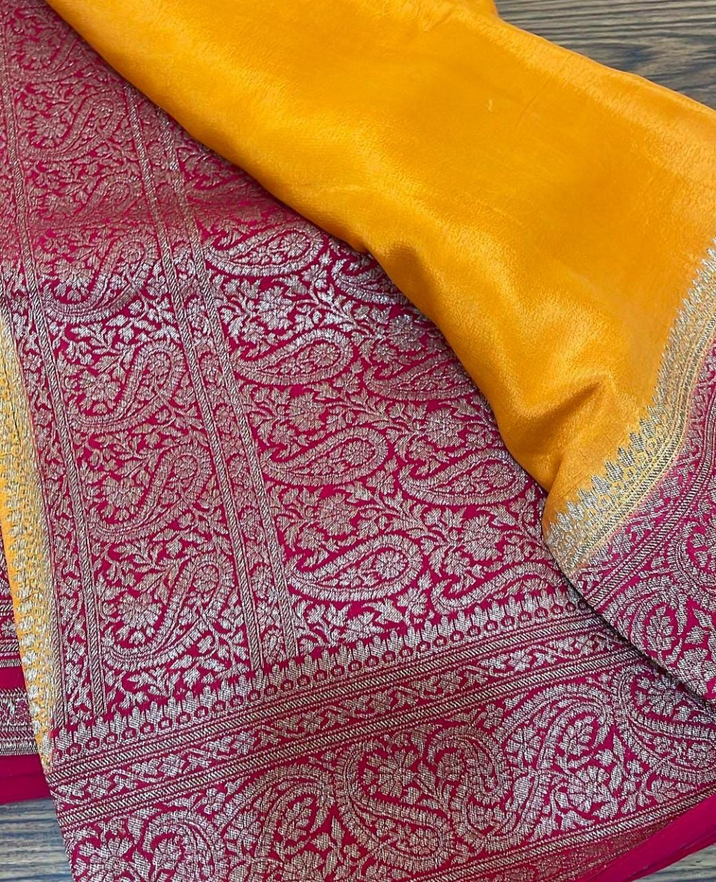 Zari Work Banarasi Silk Saree in Yellow