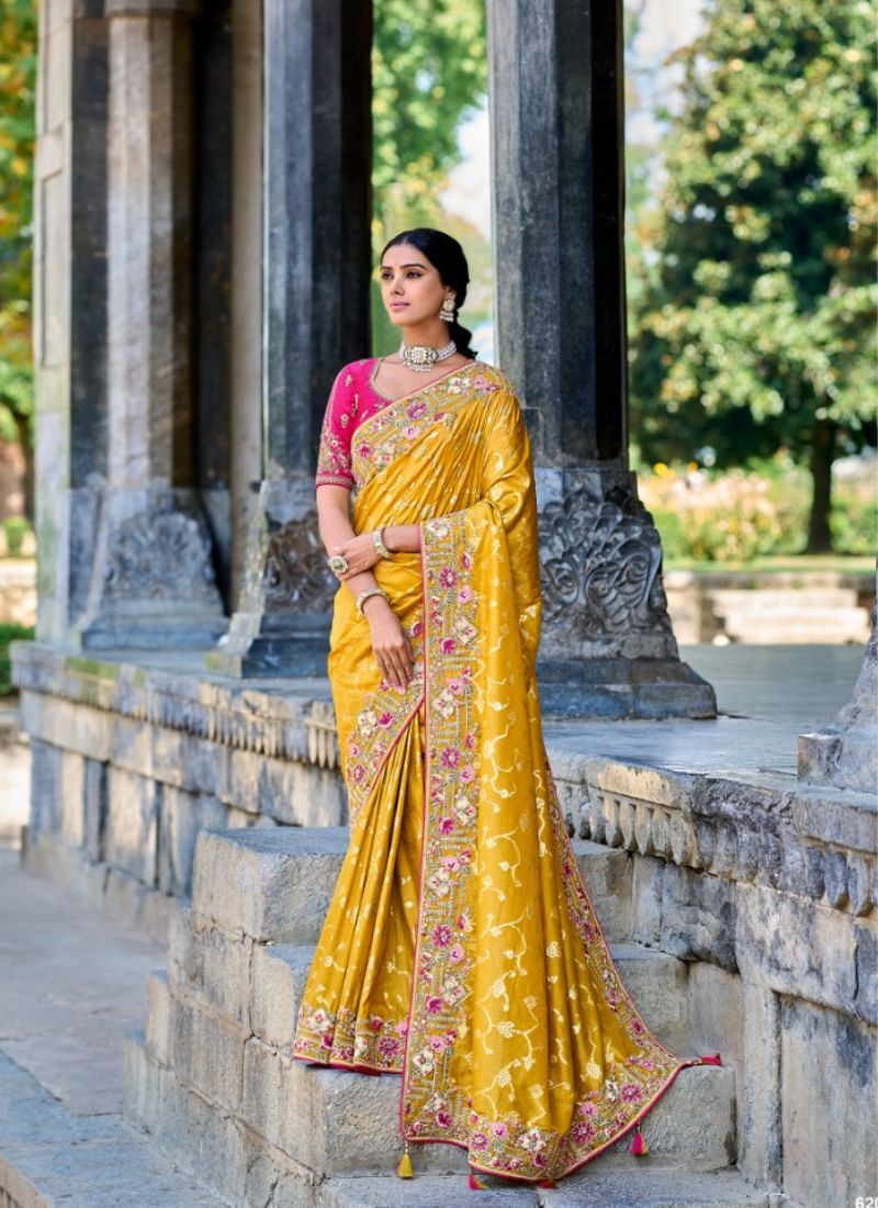 Embroidery silk saree in Yellow