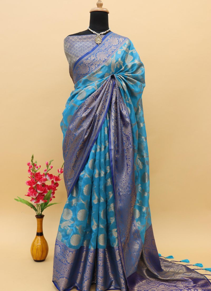 Shiner Banarasi Silk in Sky Blue