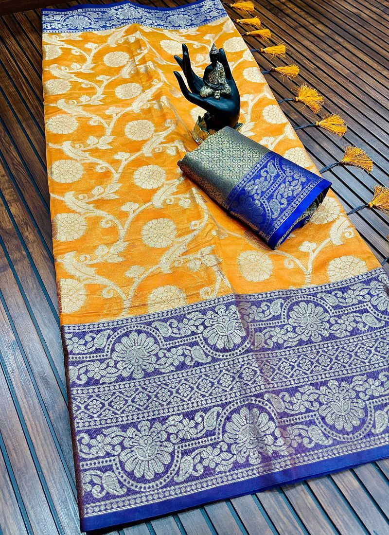 Shiner Banarasi Silk in Orange