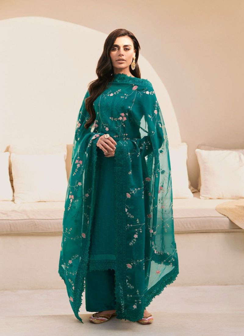 Embroidery Dolla Silk Suit(Unstiched) in Teal