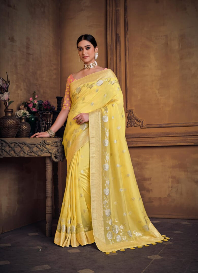 Pure Dola Silk Saree In Yellow