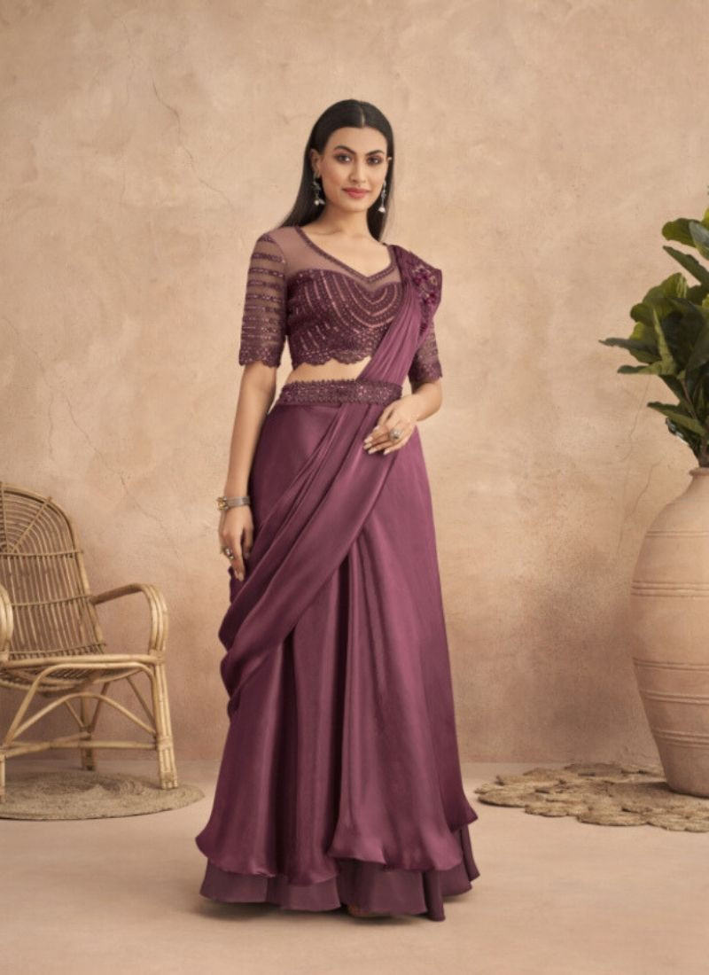 Fancy Saree With Belt In Whine