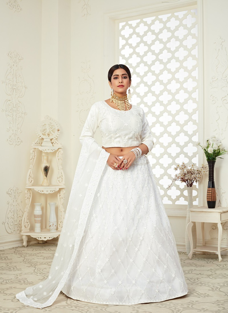 Real Georgette All Over White Lehenga