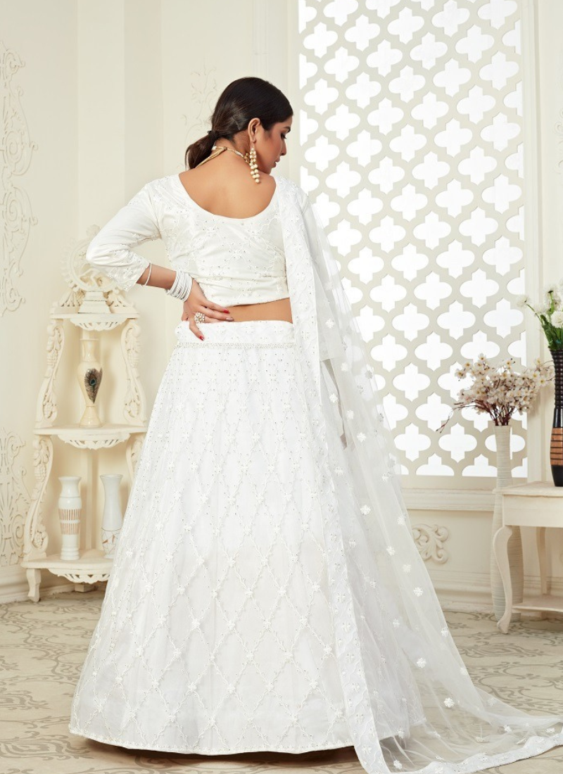 Real Georgette All Over White Lehenga