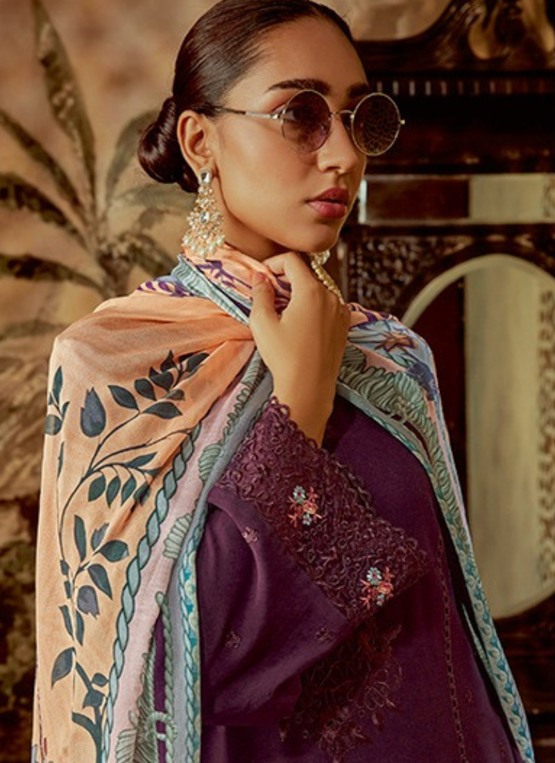 Modale Silk With Parsi Embroidery Suit Set In Purple