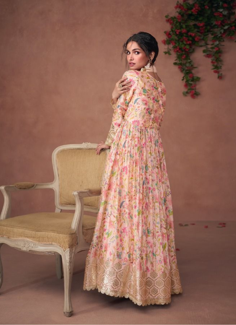 Pure Jacquard Silk Gown In Light Pink