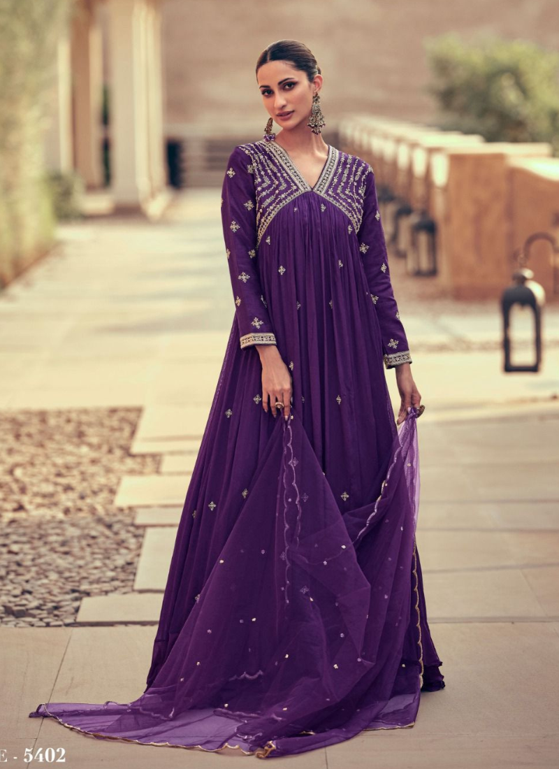 Real Georgette Gown In Purple
