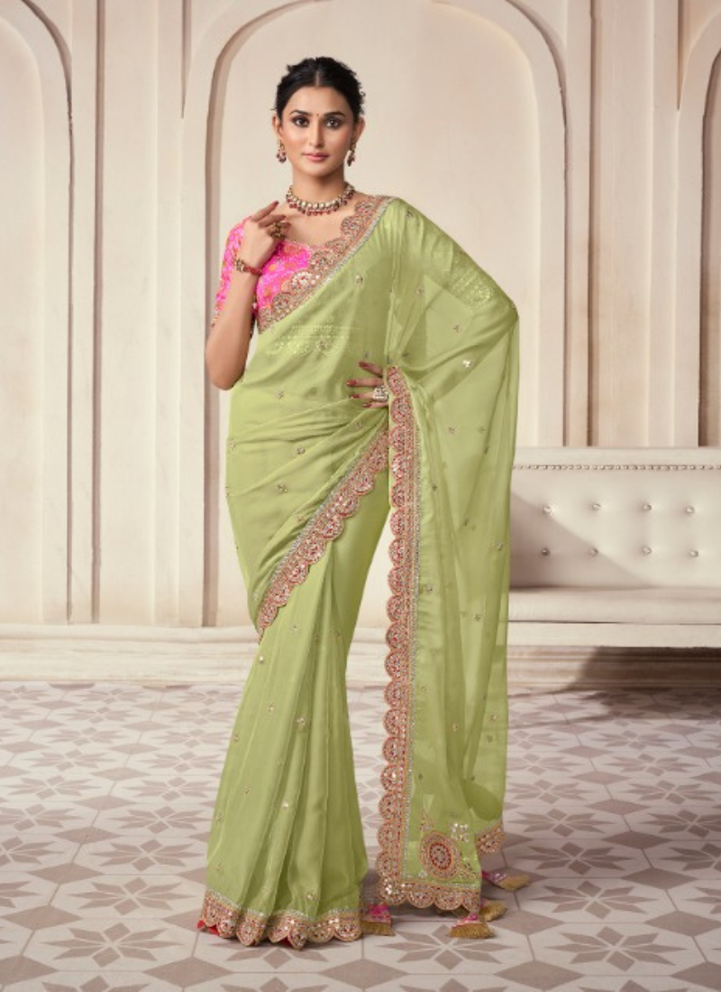 Designer Organza Saree in Green