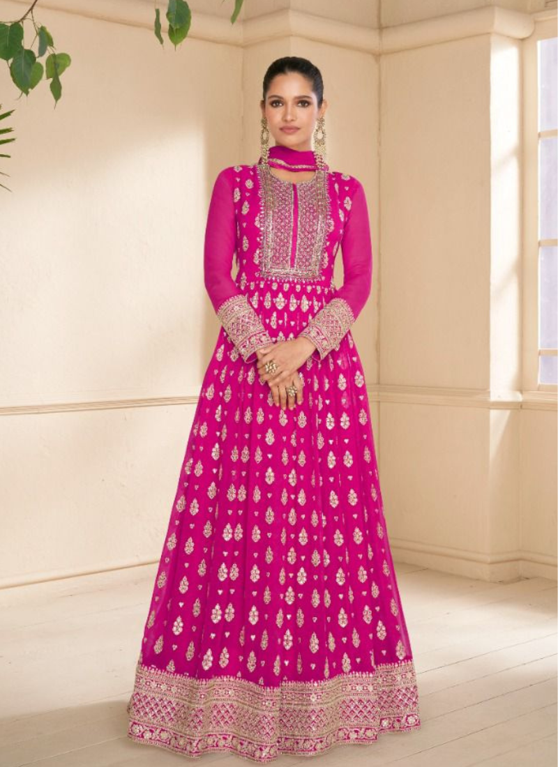 Designer Pure Georgette Gown In Pink