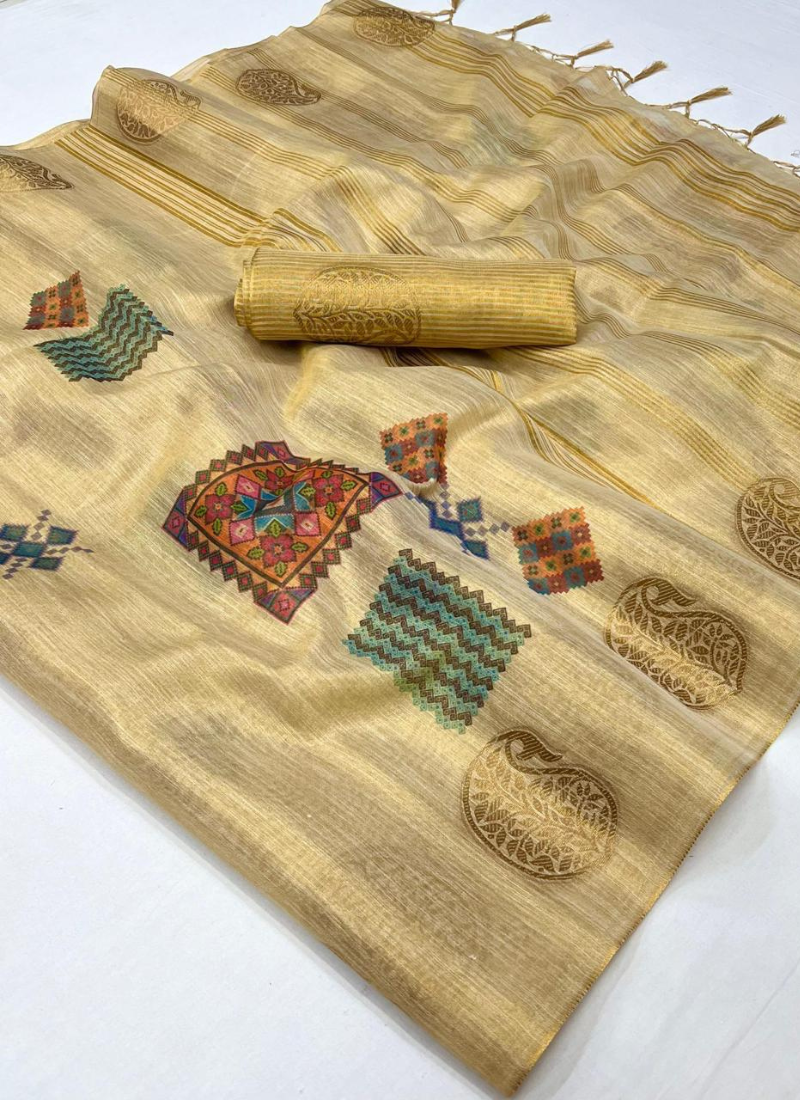 Designer Hand Wooven Silk Saree In Nude Brown
