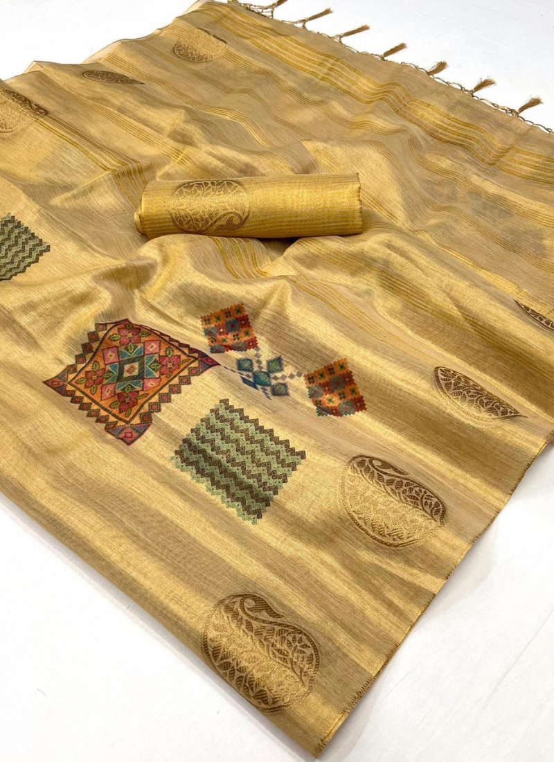 Designer Hand Wooven Silk Saree In Nude