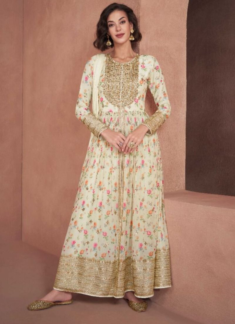 Designer Real Georgette Plazo Suit In White