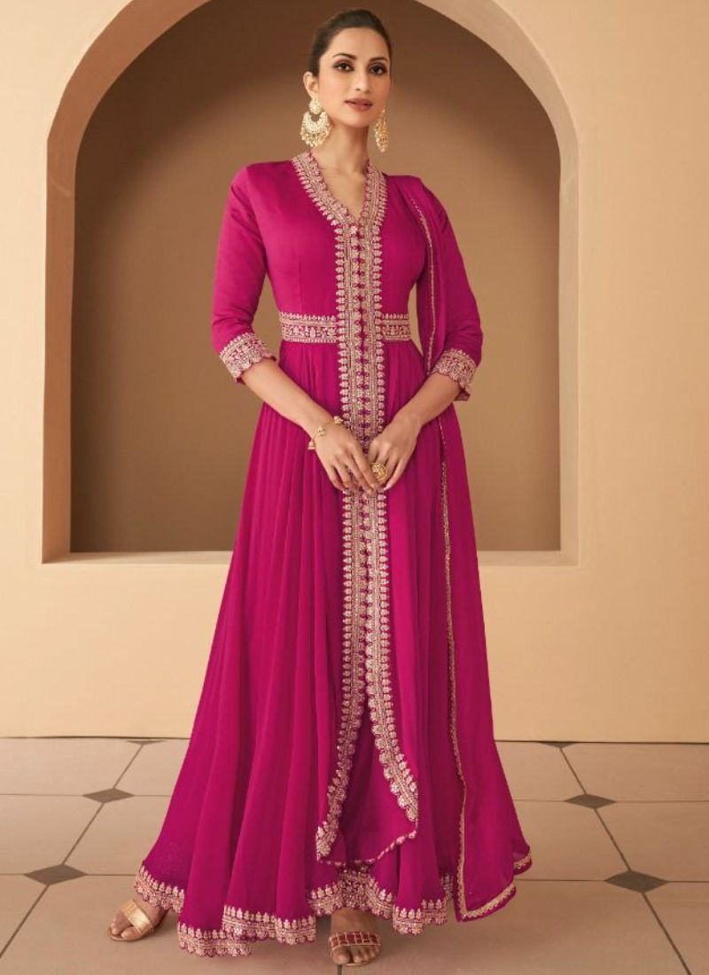 Designer Premium Georgette Gown In Pink