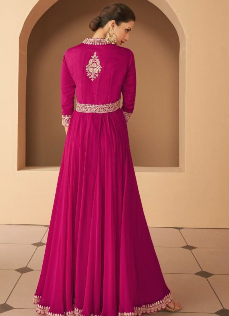 Designer Premium Georgette Gown In Pink