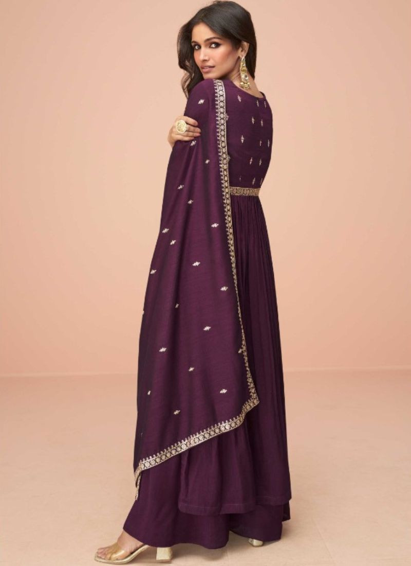Designer Premium Silk Sharara Set In Whine