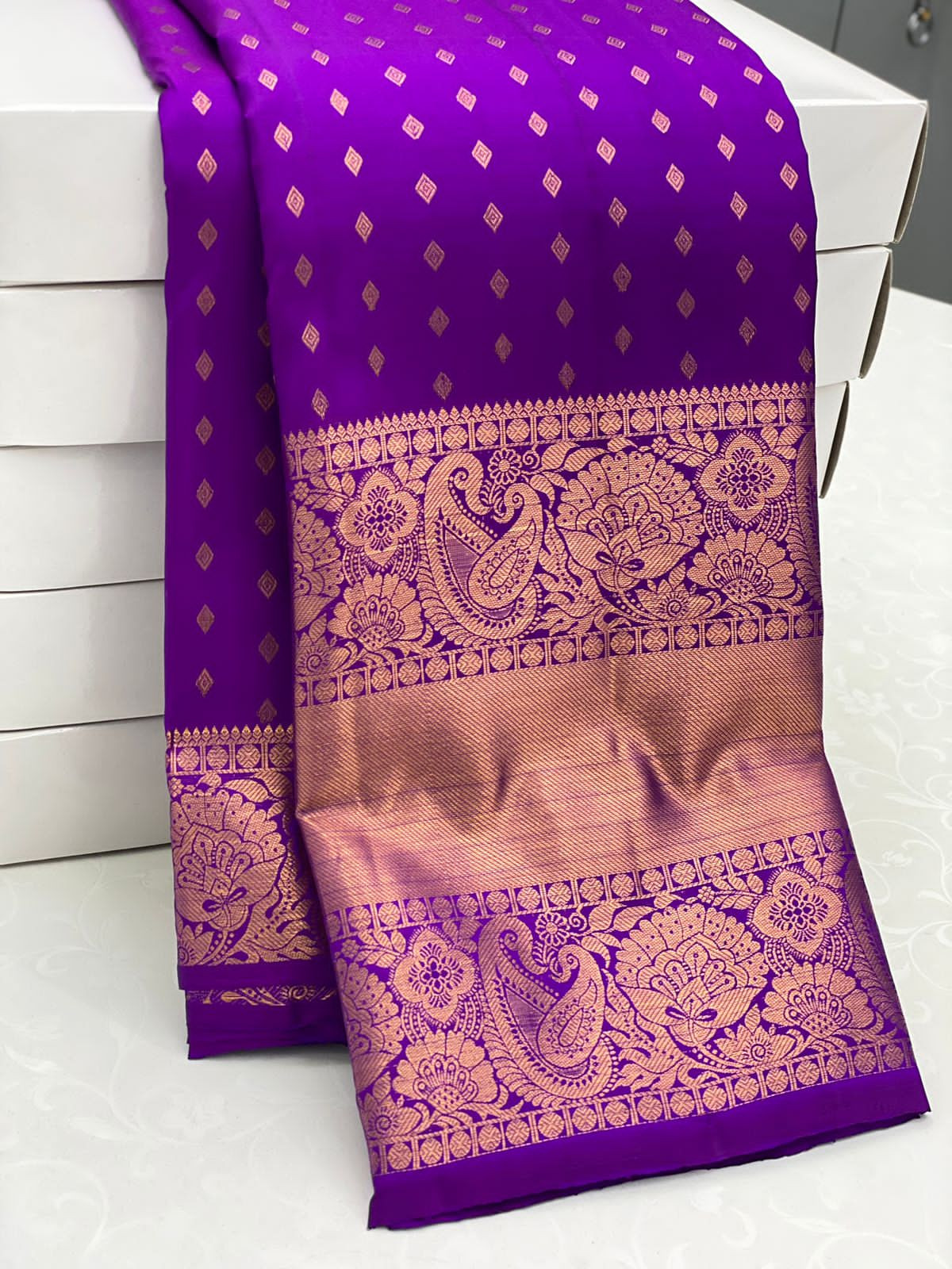 Kanchipuram Pure Handloom Silk Saree In Violet