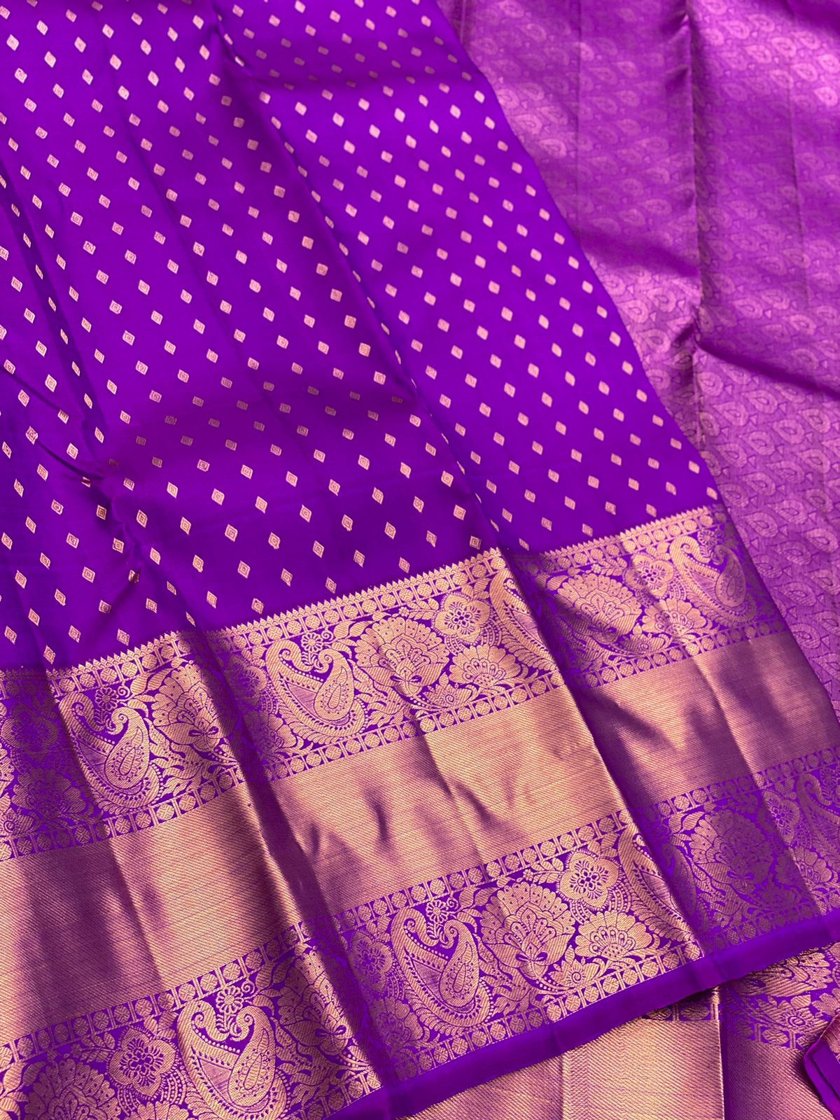 Kanchipuram Pure Handloom Silk Saree In Violet