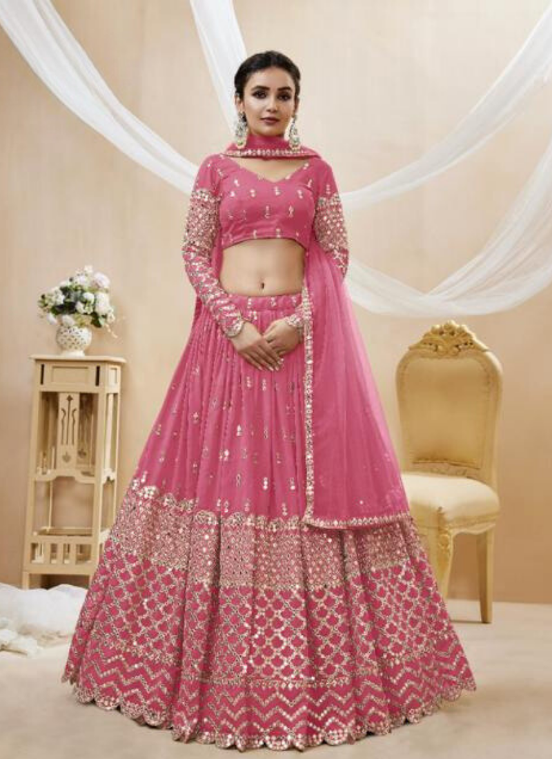 Embroidered Georgette Lehenga In Pink