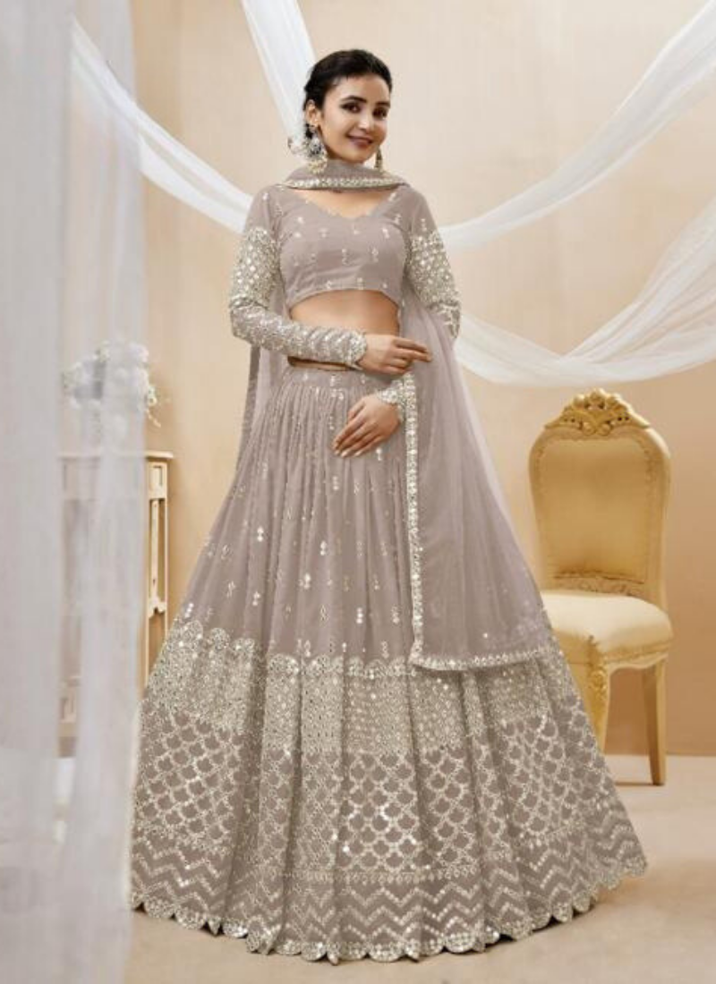 Embroidered Georgette Lehenga In Nude Pink