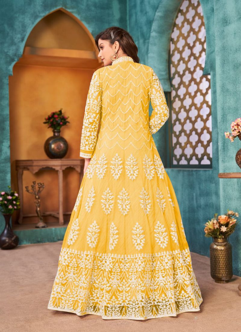 Embellished Net Gown In Yellow
