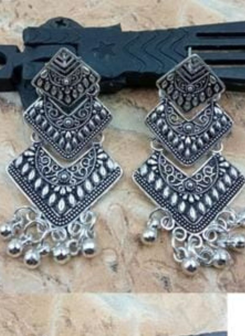Beaded Jhumka Style Oxidized Earrings
